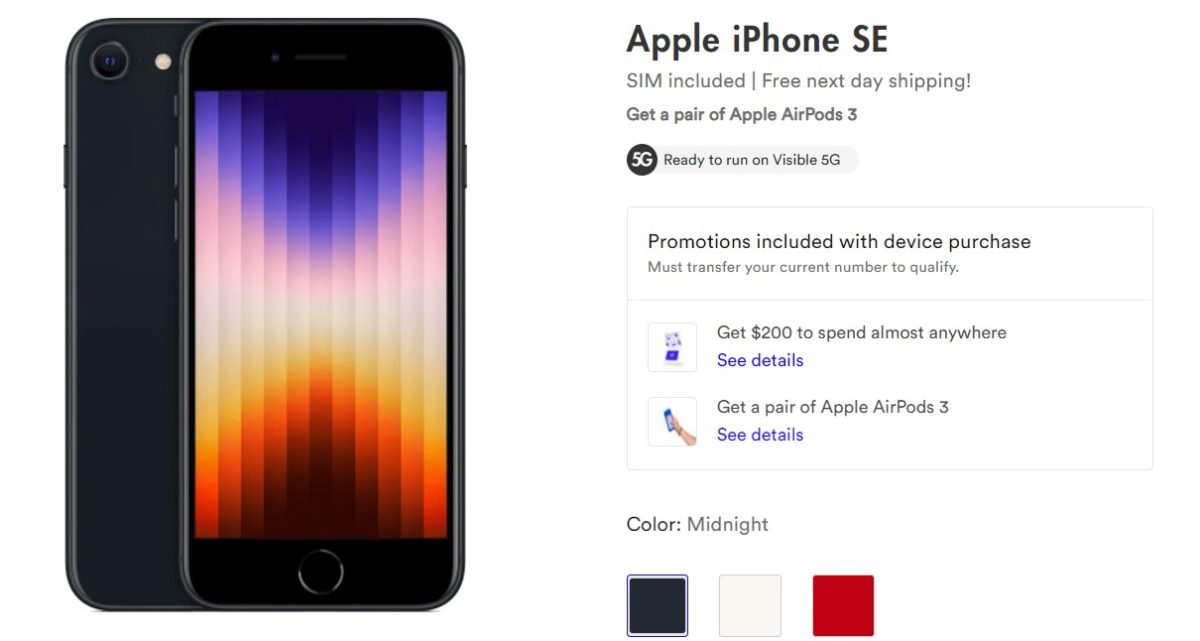 Apple iPhone SE 2022 Visible Deal