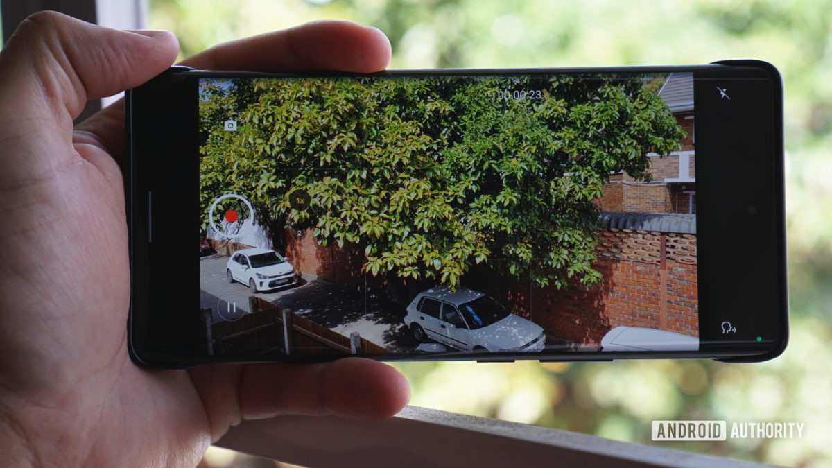 A phone's camera app recording video.