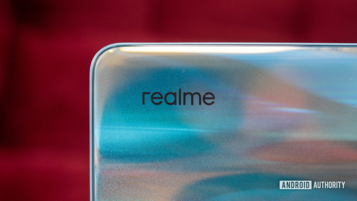 Realme logo closeup on Realme 9 Pro Plus