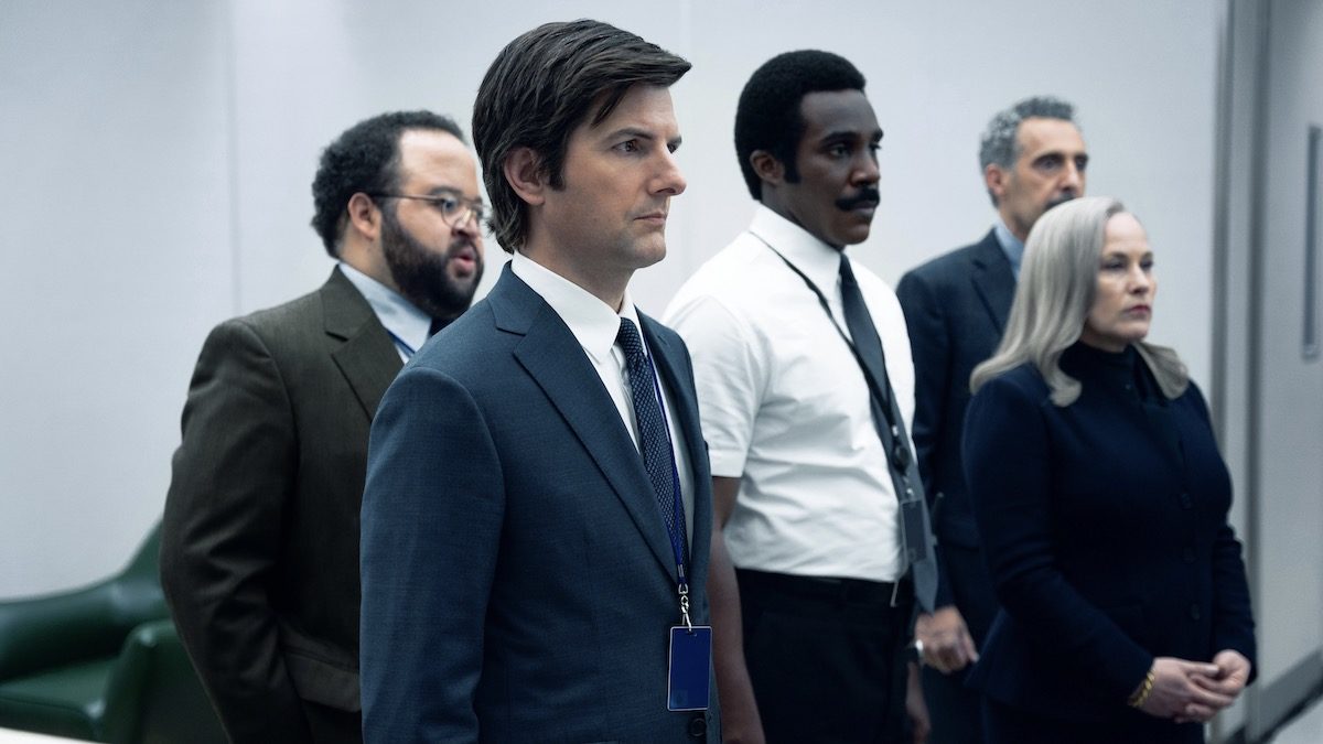 Adam Scott, Patricia Arquette, John Turturro, Tramell Tillman, and Zach Cherry in an office in Severance - shows like severance