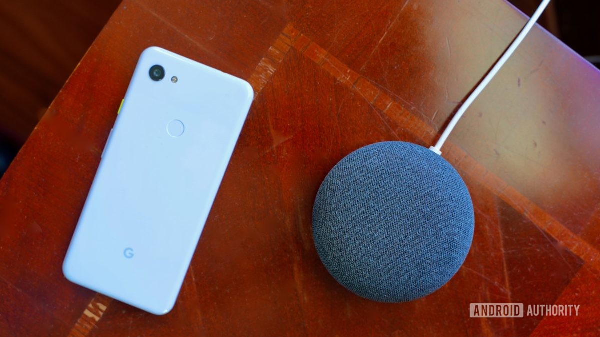 Google Nest Mini charcoal with Pixel 3a XL