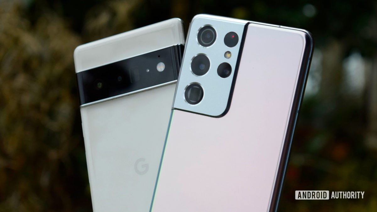 Google Pixel 6 Pro vs Samsung Galaxy S21 Ultra backs outside