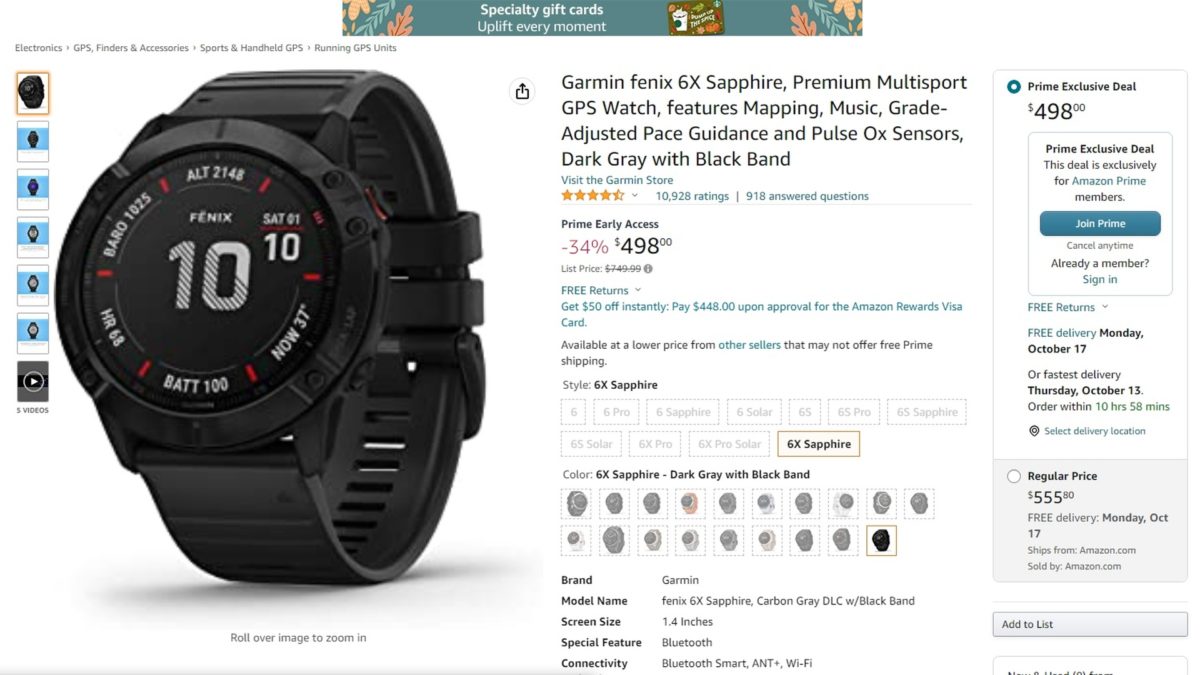 garmin fenix 6x sapphire amazon prime early access sale