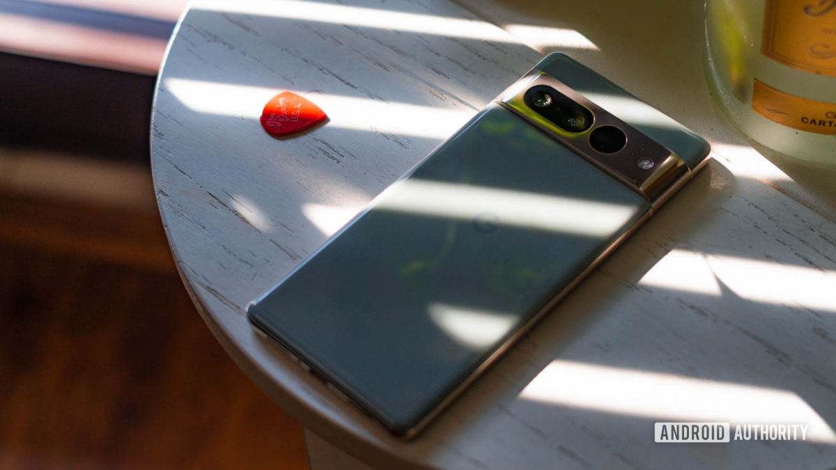 Pixel 7 Pro hazel side profile view showing rear cameras Pixel 7 Pro hazel side profile view showing rear cameras