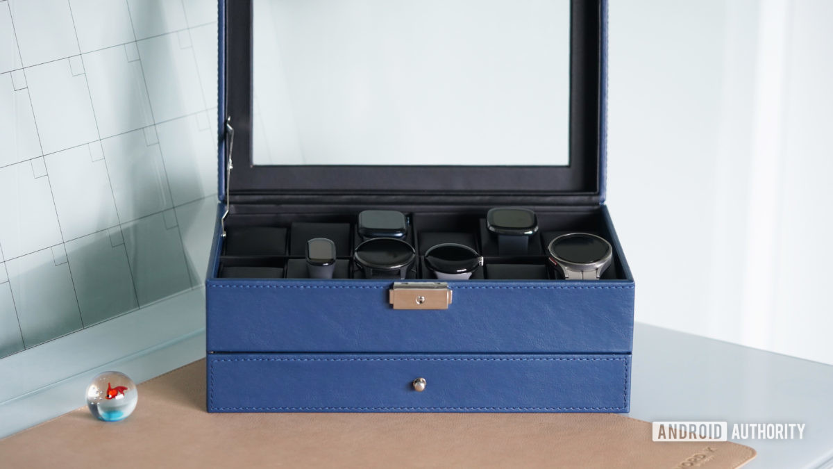 A watch box houses a variety of leading wearables from Apple, Garmin, Google, and more.