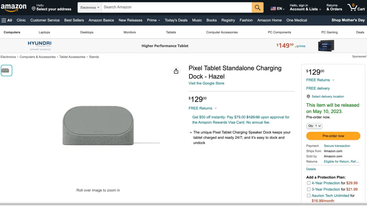 Pixel Tablet Charging Dock Amazon Listing Leak