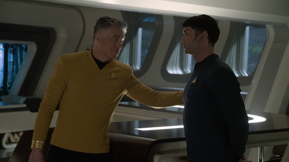 Pike and Spock on the bridge in Star Trek Strange New Worlds main