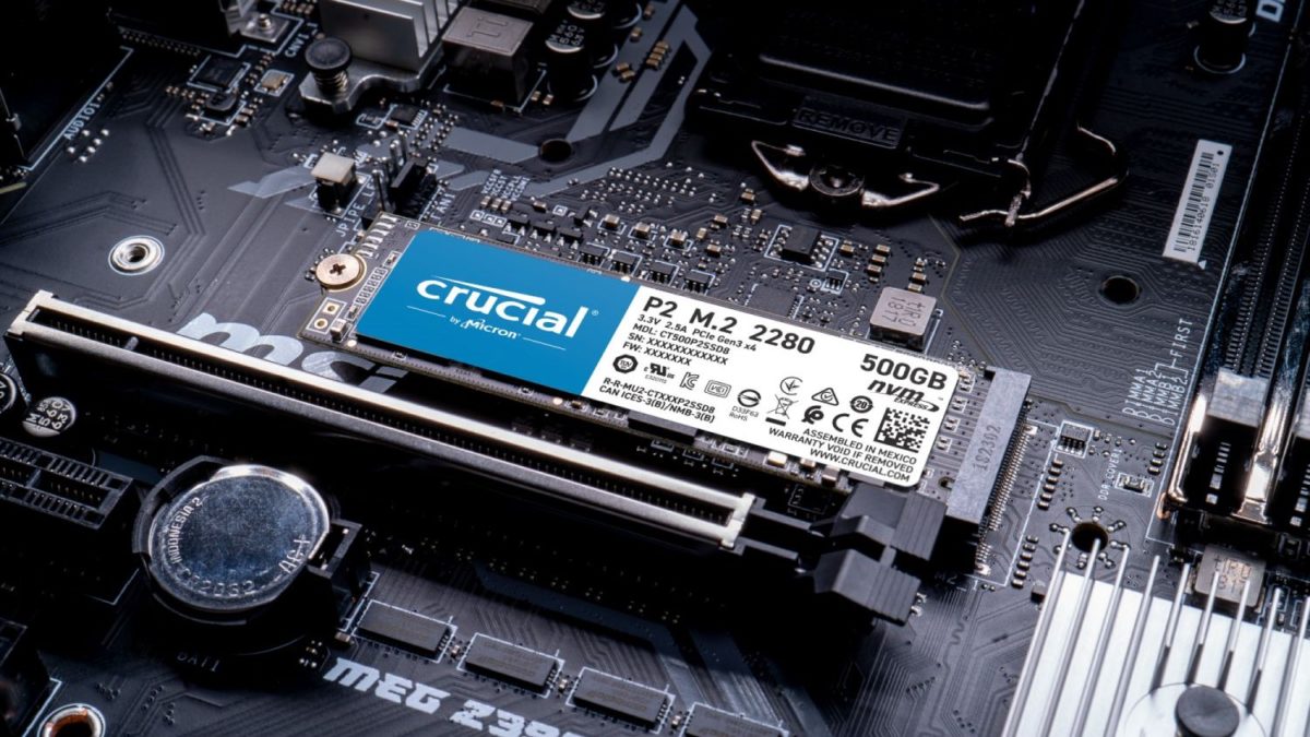 Crucial NVMe SSD installed on a motherboard