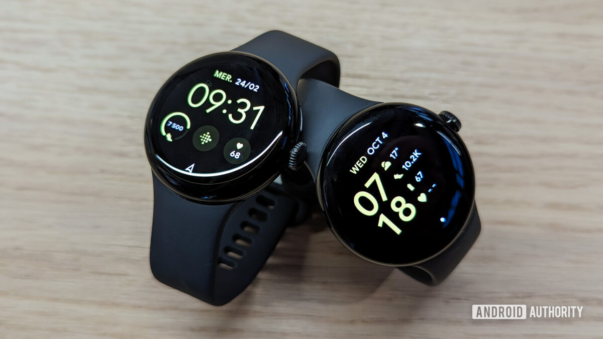 google pixel watch 2 left next to pixel watch 1 right