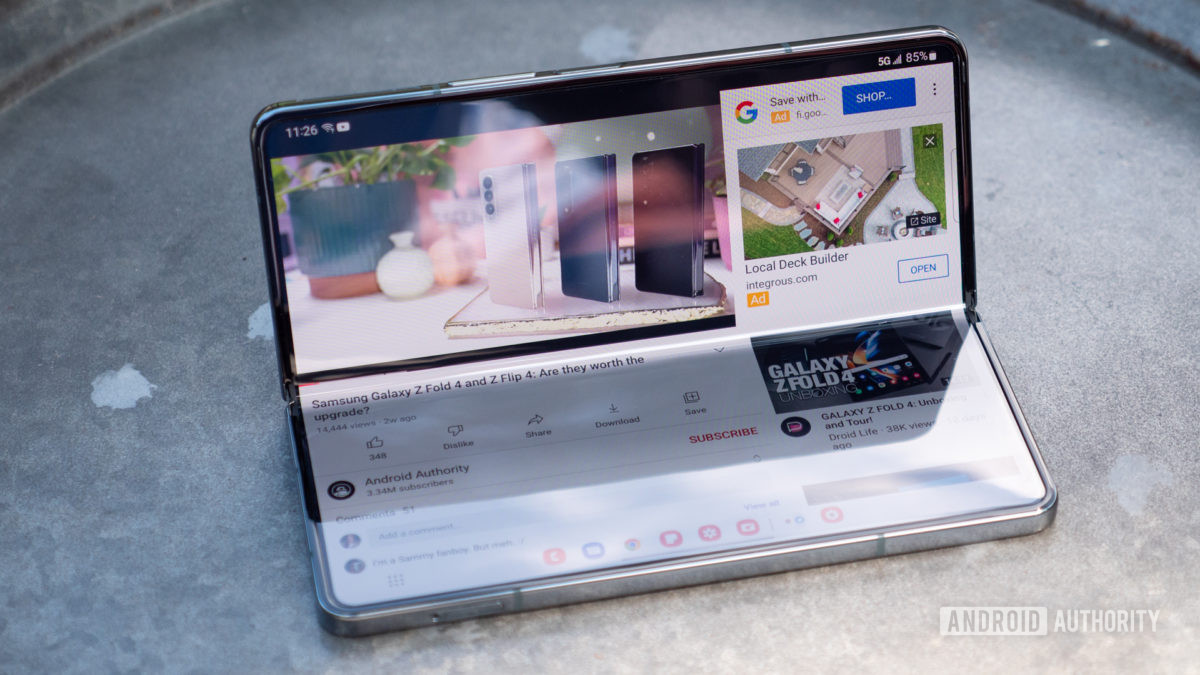 samsung galaxy z fold 4 youtube interface