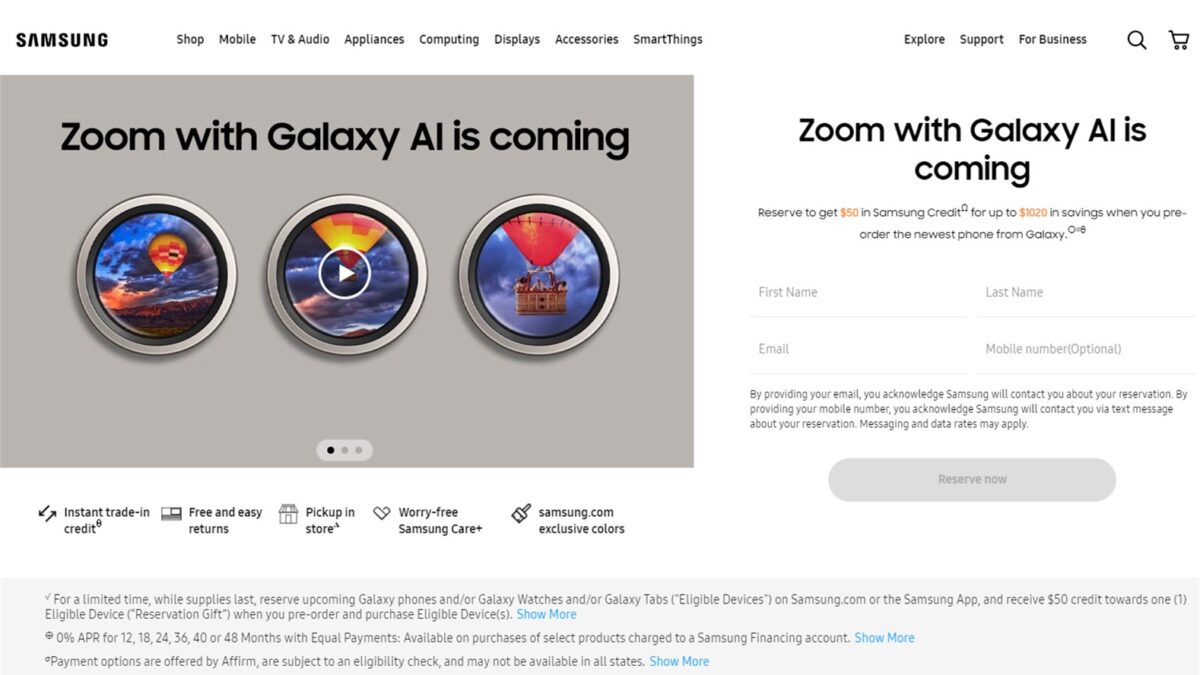 Samsung Galaxy S24 Reservation Page