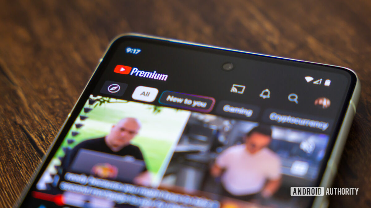 YouTube premium app on smartphone stock photo (2)