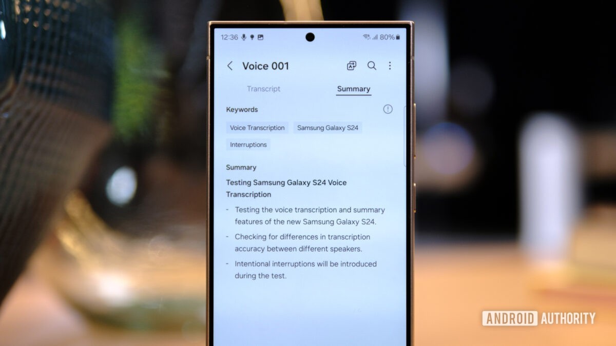 Samsung Galaxy S24 GalaxyAI Transcription Summary