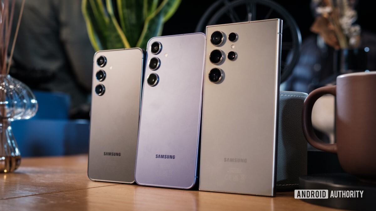 Samsung Galaxy S24 series standing angled