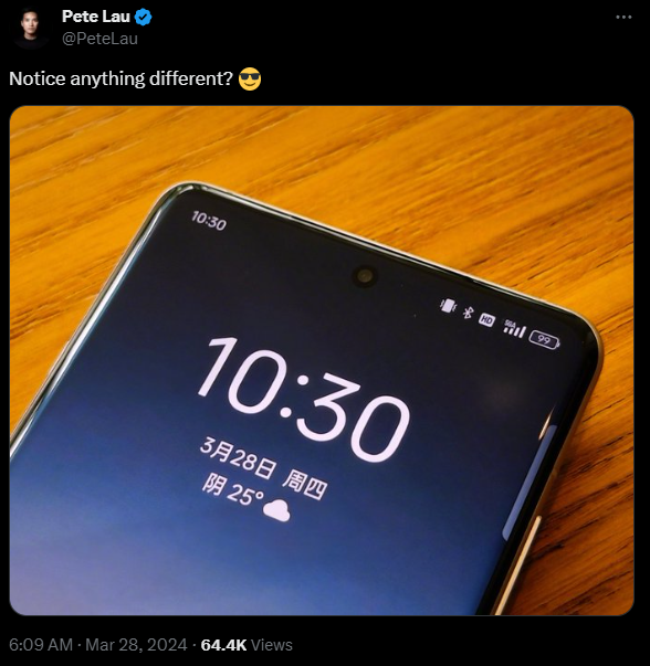 Pete Lau' tweet showing Find X7 Ultra with 5GA connectivity