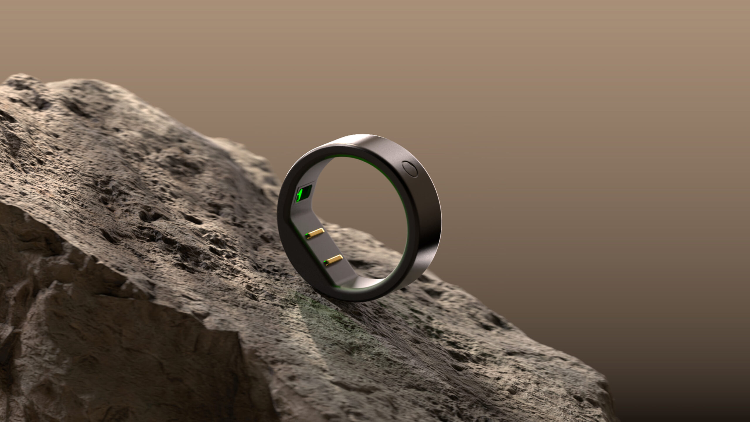A Circular Ring Slim rests on a rock surface.