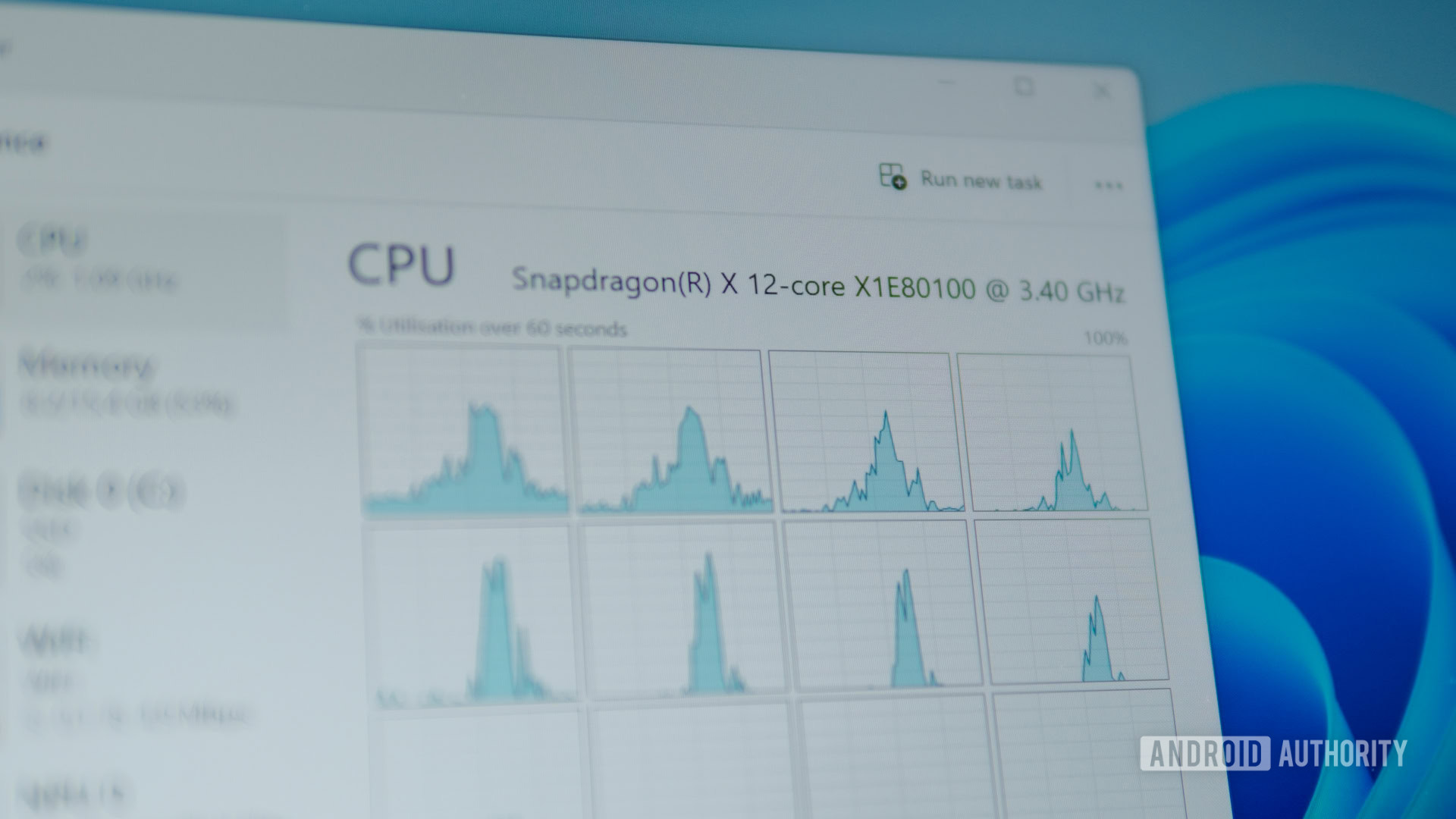 Microsoft Surface 7th gen Snapdragon X Elite CPU taskmanager