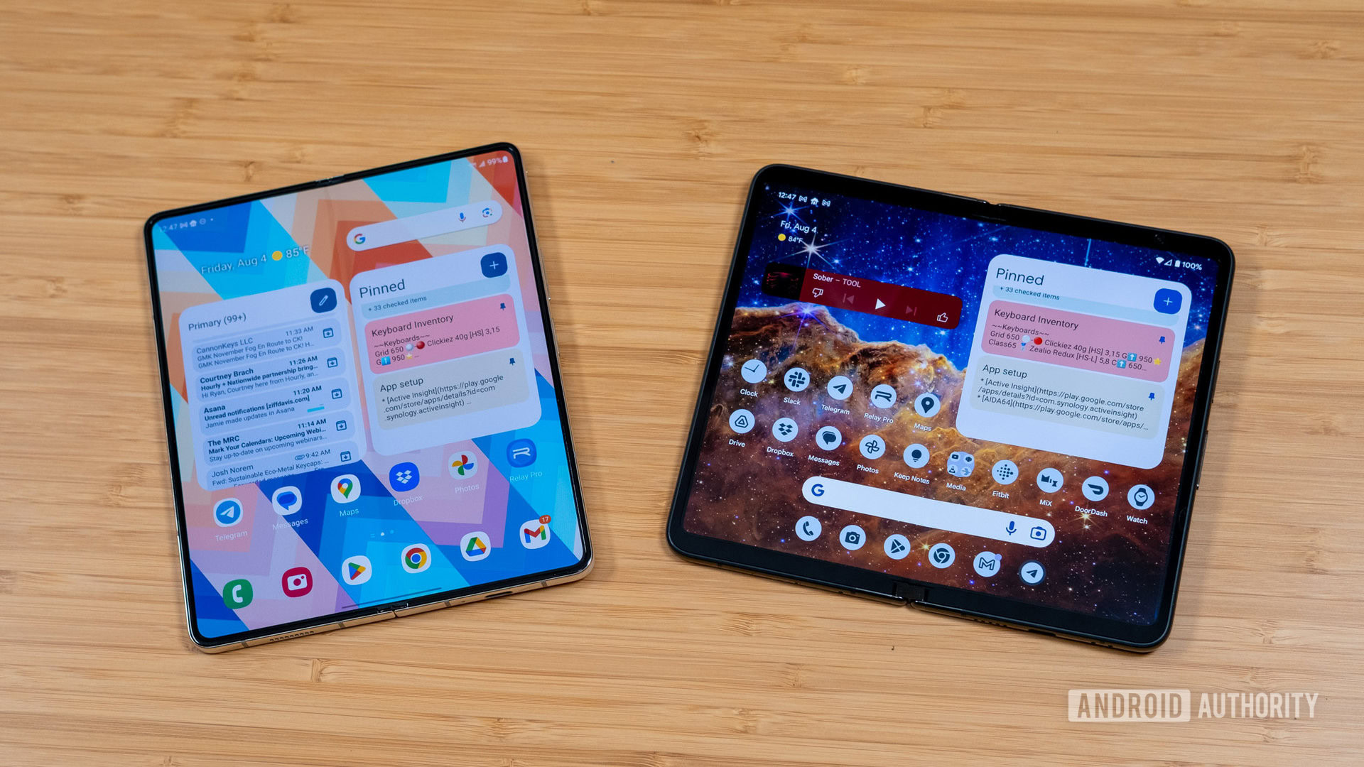 Samsung Galaxy Z Fold 5 and Pixel Fold on table
