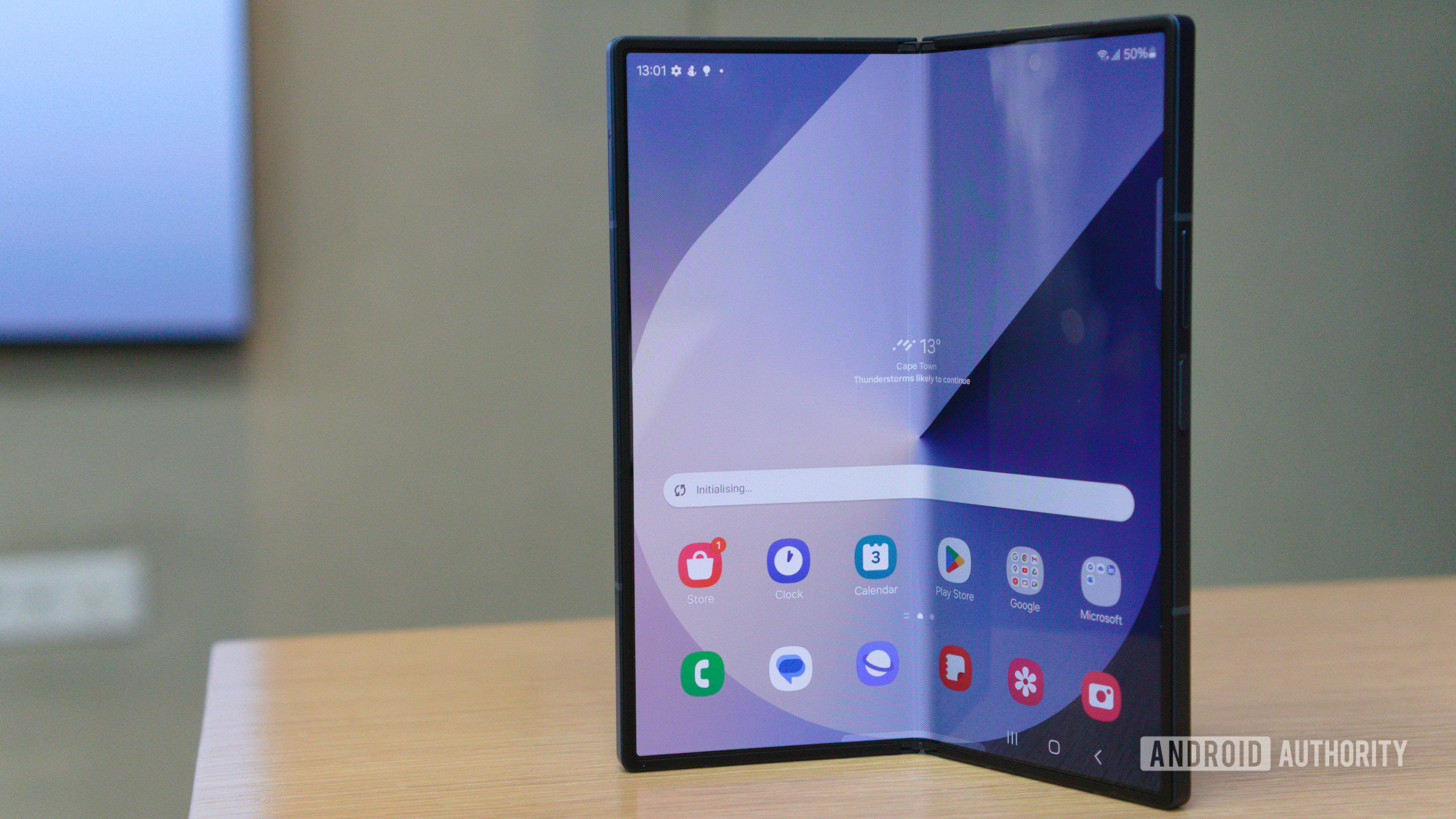 The Samsung Galaxy Z Fold 6 standing upright.