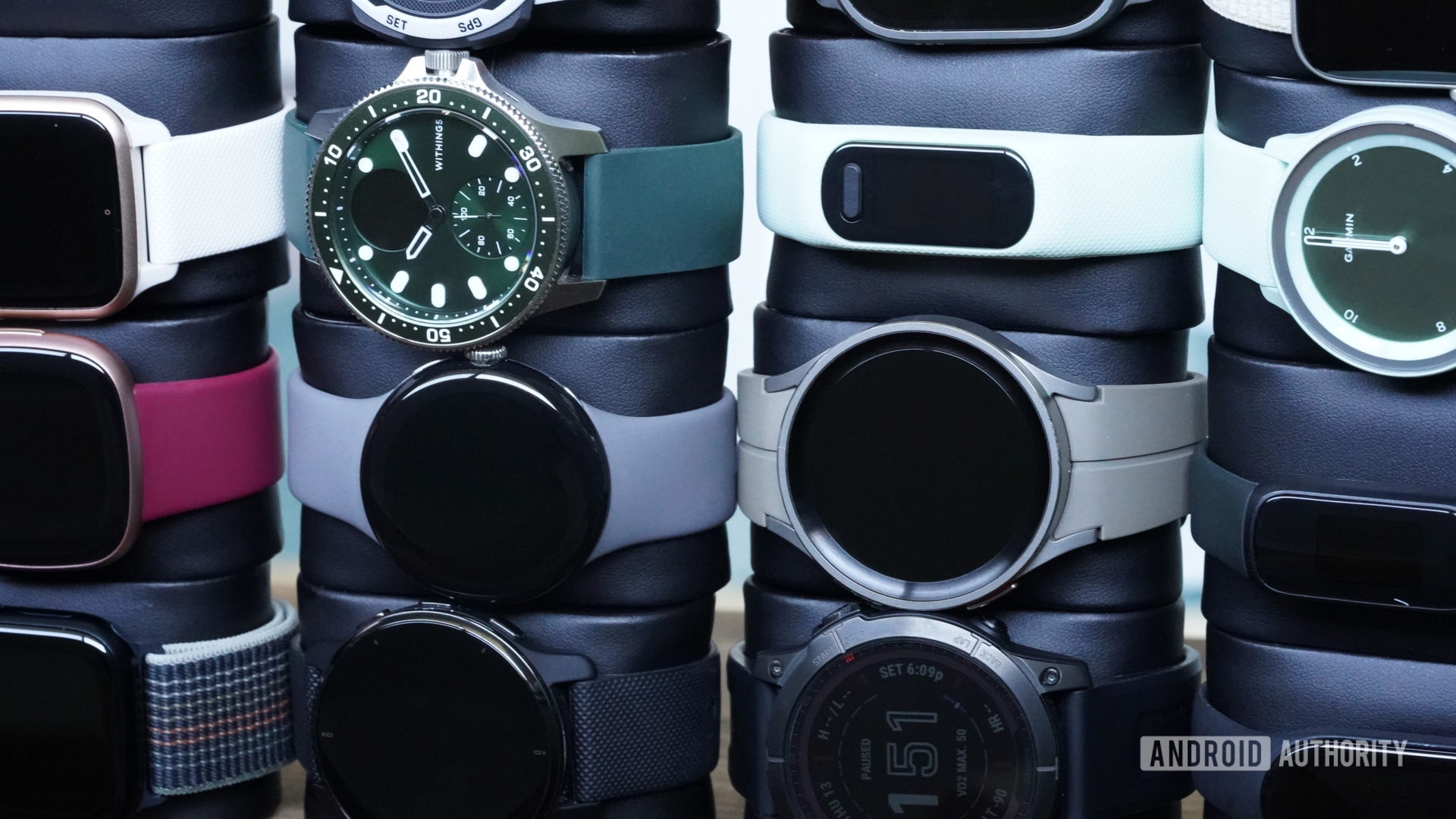 The top wearables from Apple, Samsung, Garmin, and more are stacked in rows.