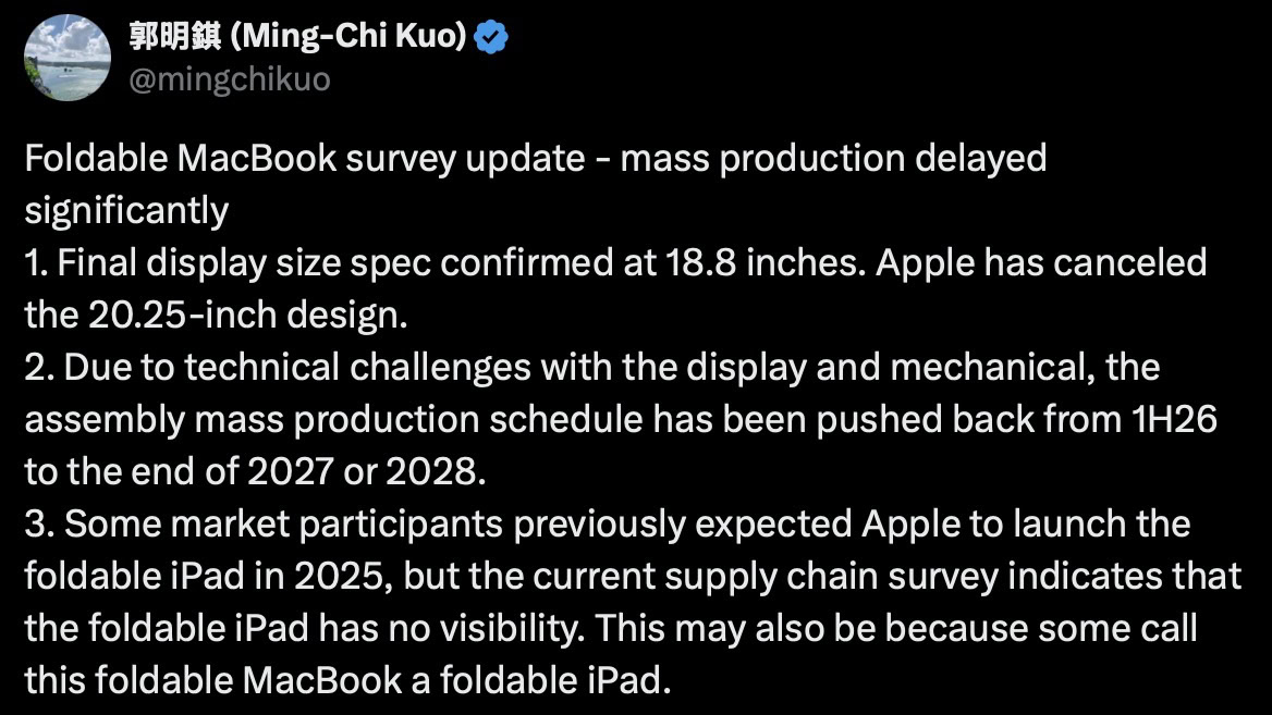 Foldable MacBook Ming-Chi Kuo tweet