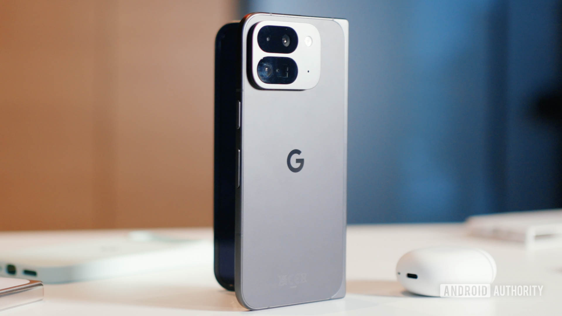 Google Pixel 9 Pro Fold standing upright on a table