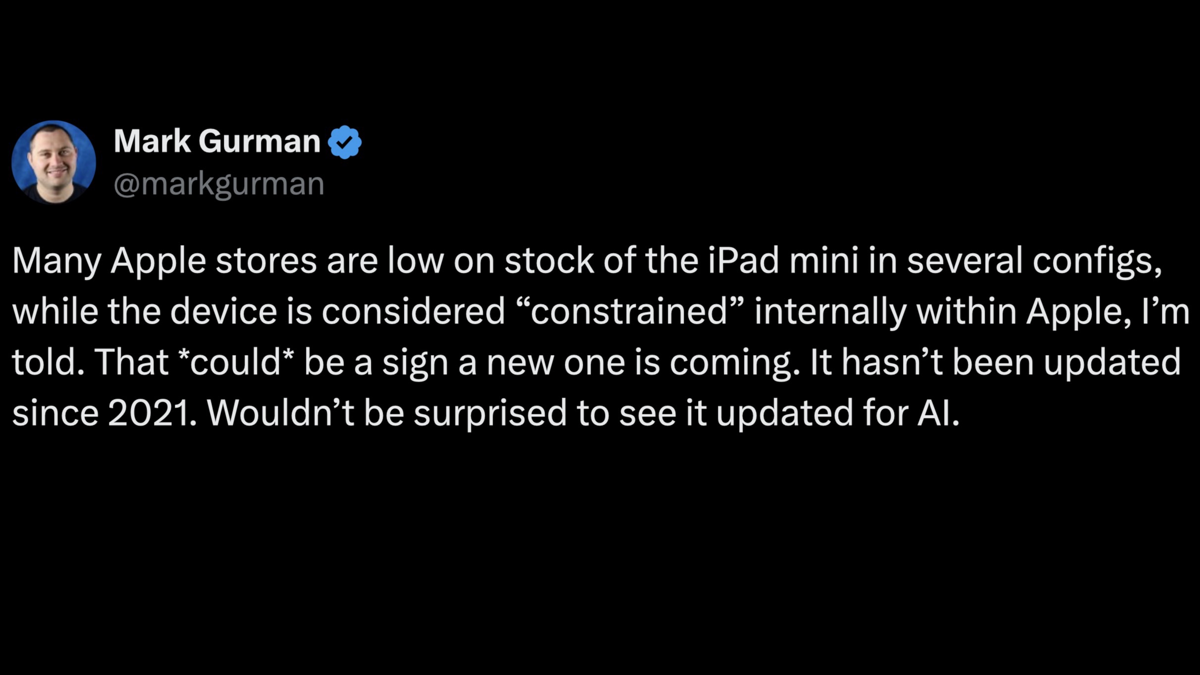 Mark Gurman tweet about new iPads