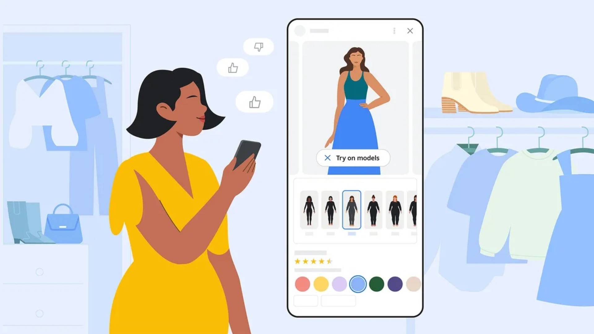 Graphic showing Google's virtual try on feature for dresses.