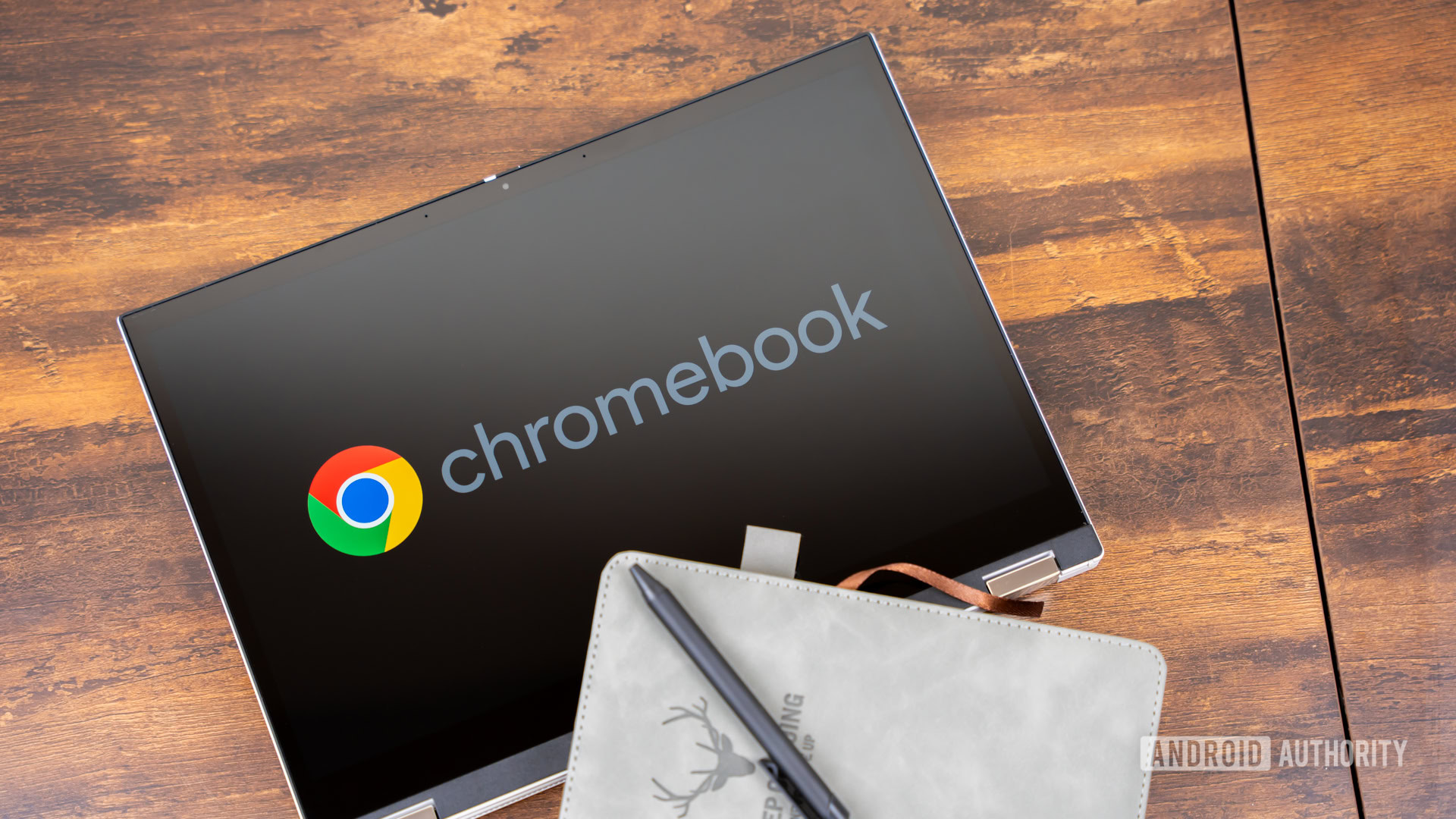 Chromebook with Chromebook logo on screen stock photo (16)