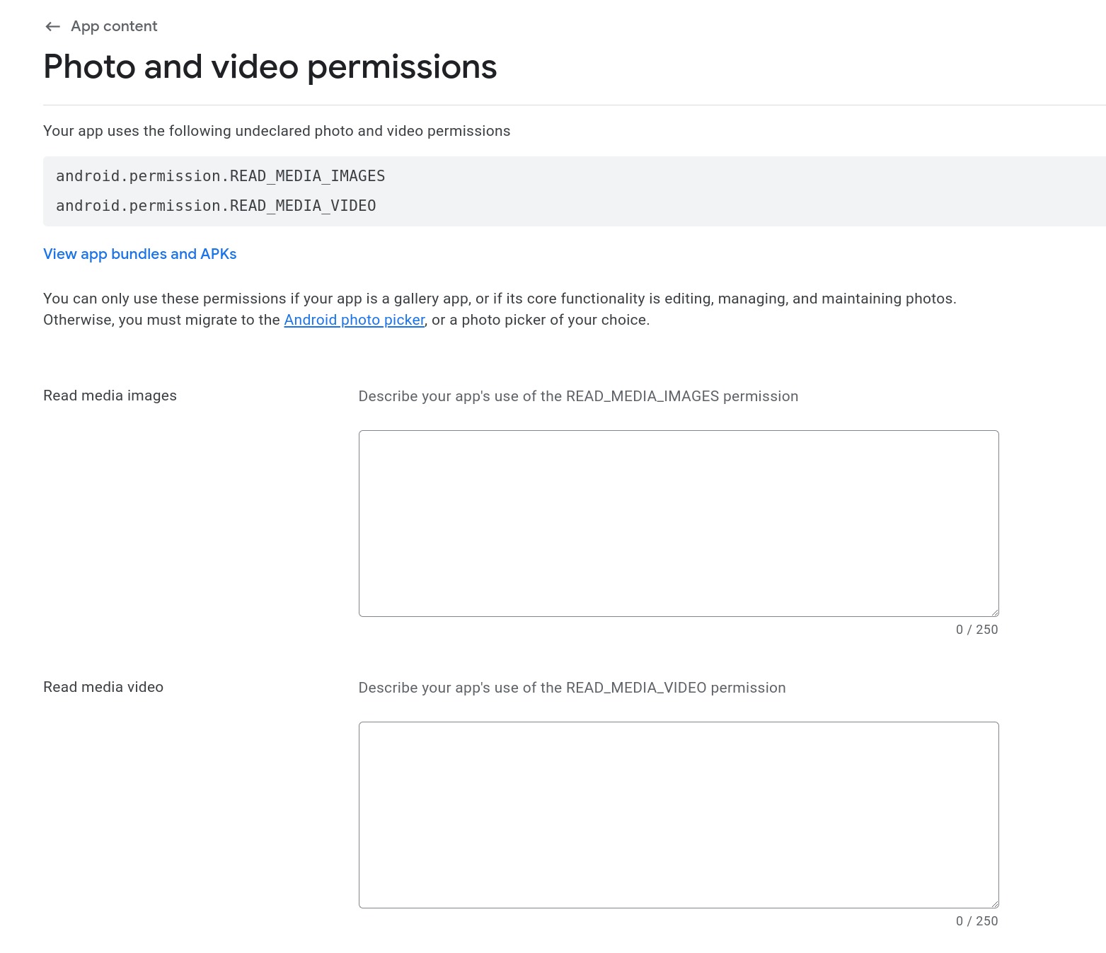 Google Play Photo and Video Permissions policy