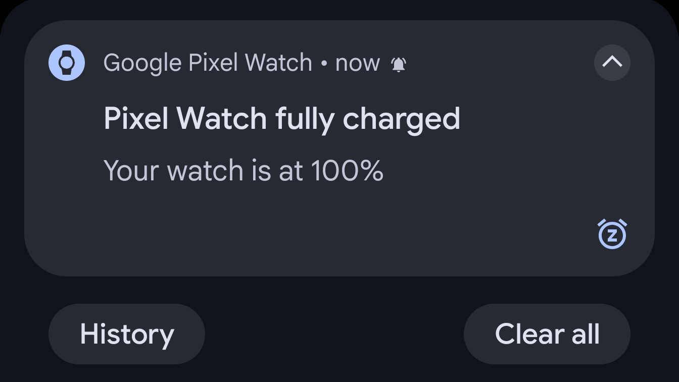 Pixel Watch battery fully charged