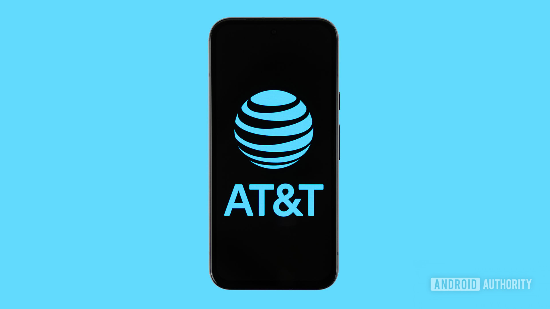 AT&T logo on smartphone with blue background stock photo