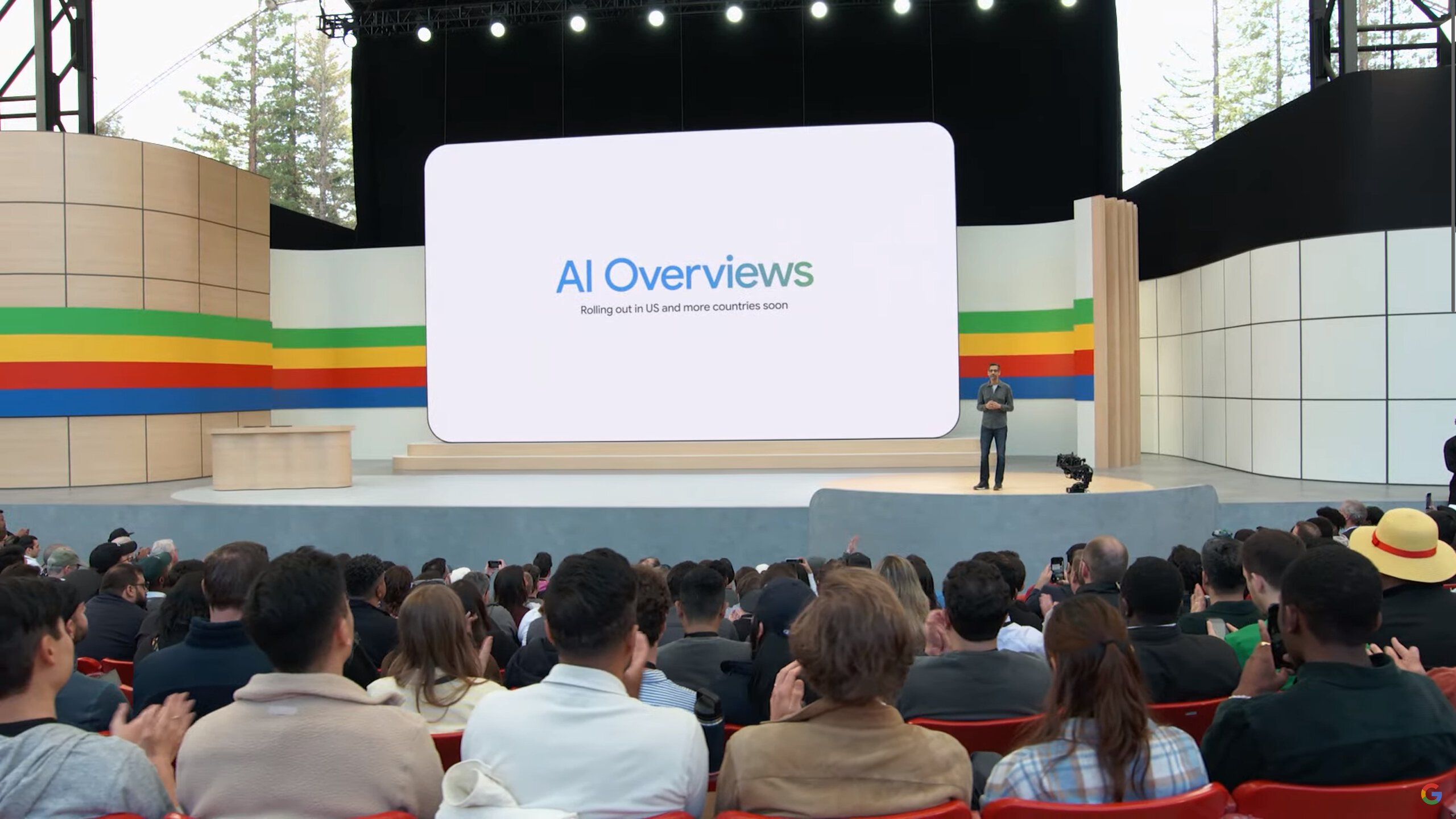 Google IO 2024 sundar talks ai overviews AI Overviews at Google I/O.