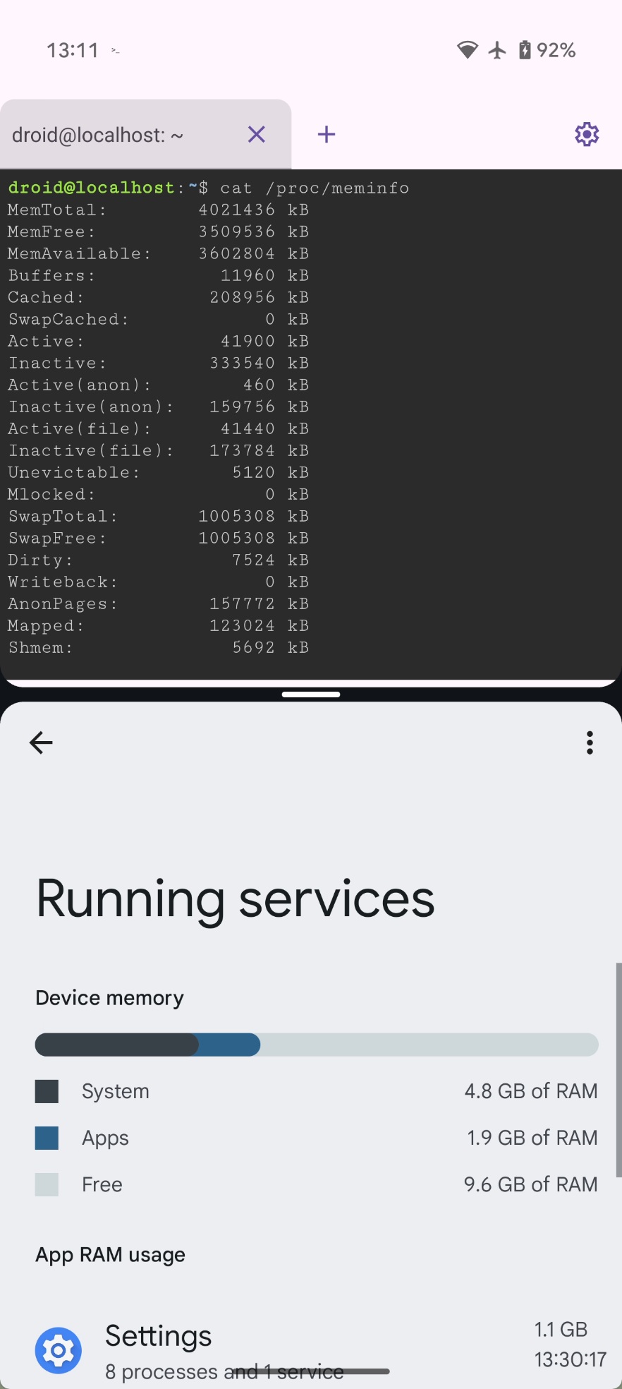 Linux VM in Android memory use