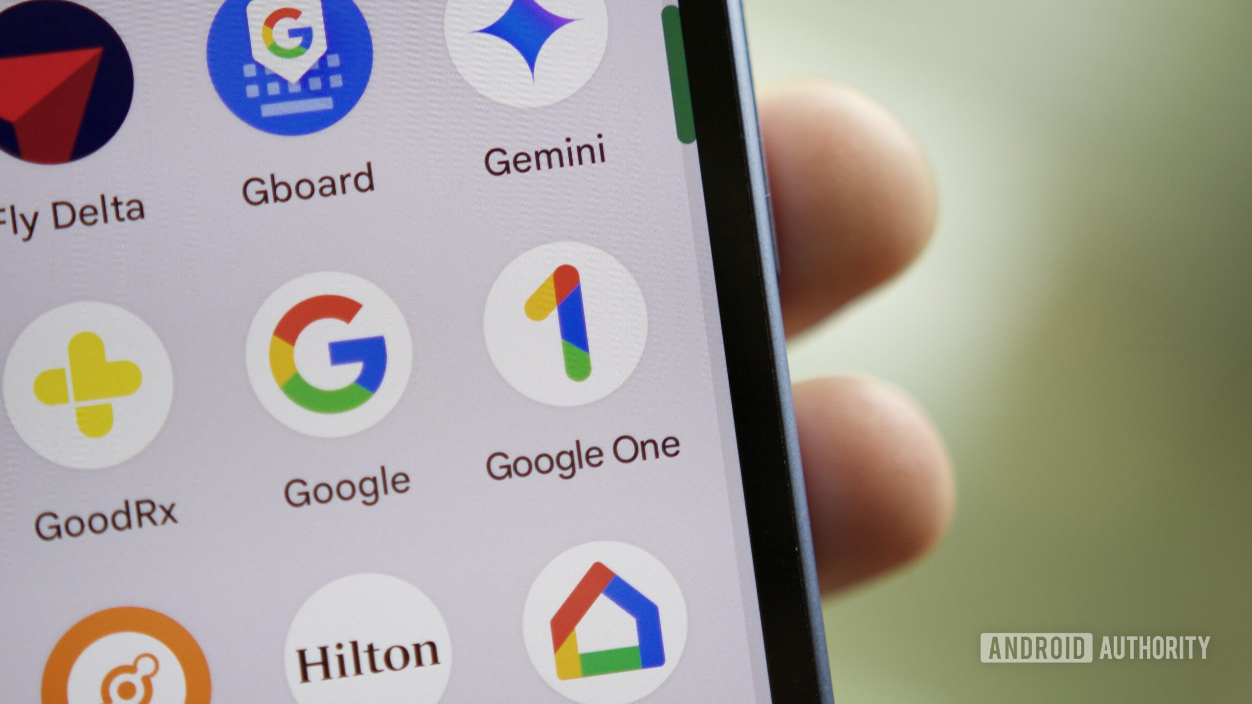 google one app icon close up phone Google One app icon on a Pixel phone.