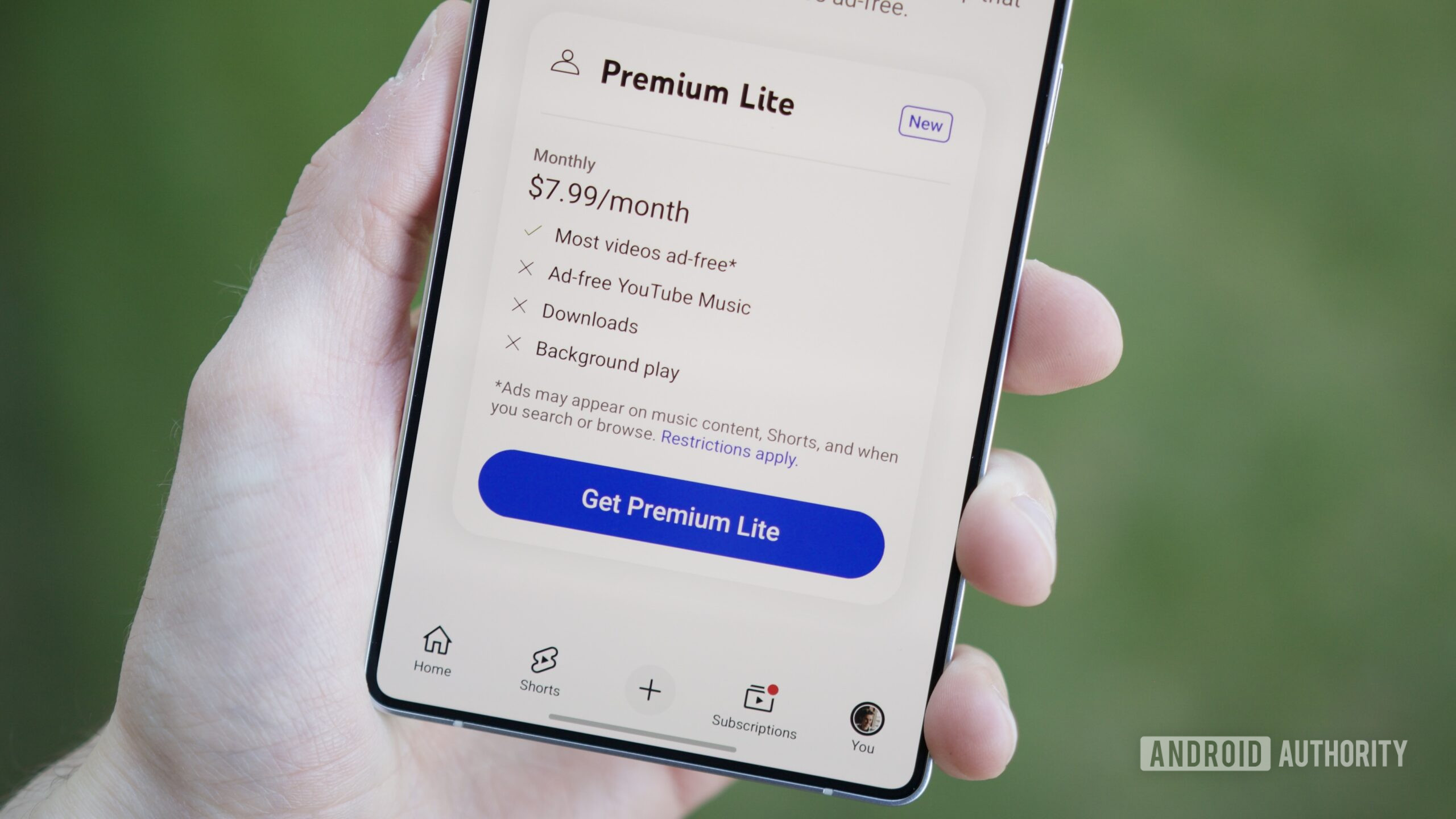 youtube premium lite hands on 7 YouTube Premium plan options in YouTube app.