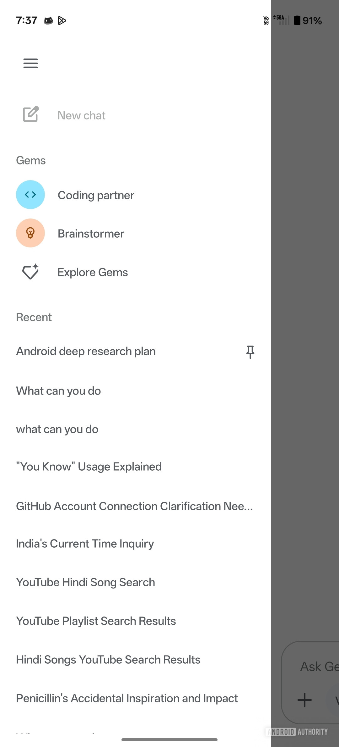 Gemini updated sidebar