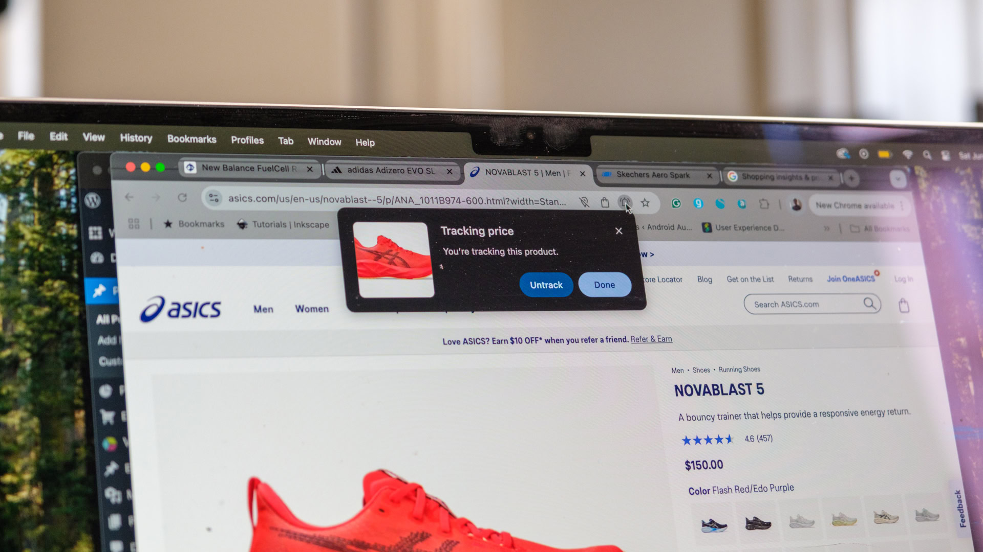 Google Chrome shopping insights tracking pop up