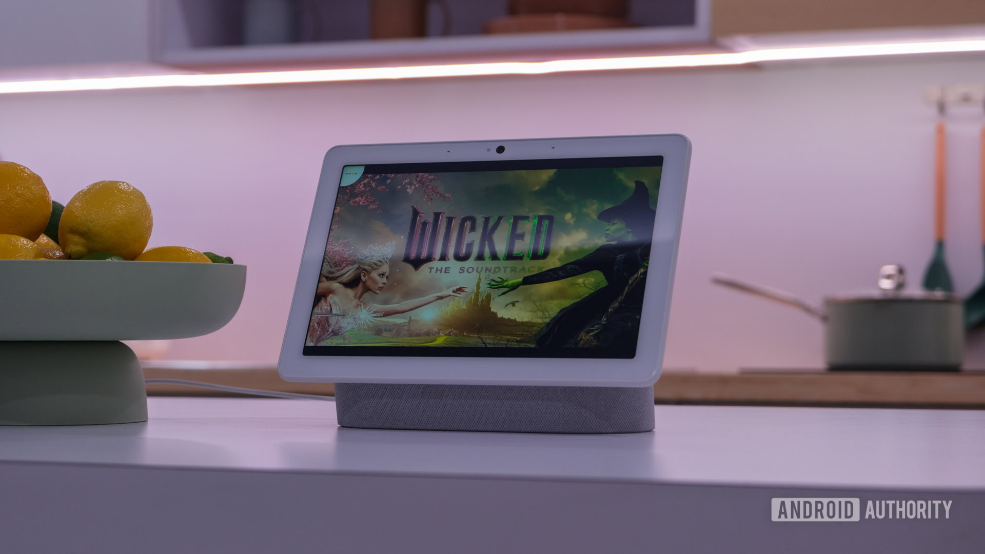 Google Nest Hub Max with Gemini models playing Wicked soundtrack Google Nest Hub Max with Gemini models playing Wicked soundtrack