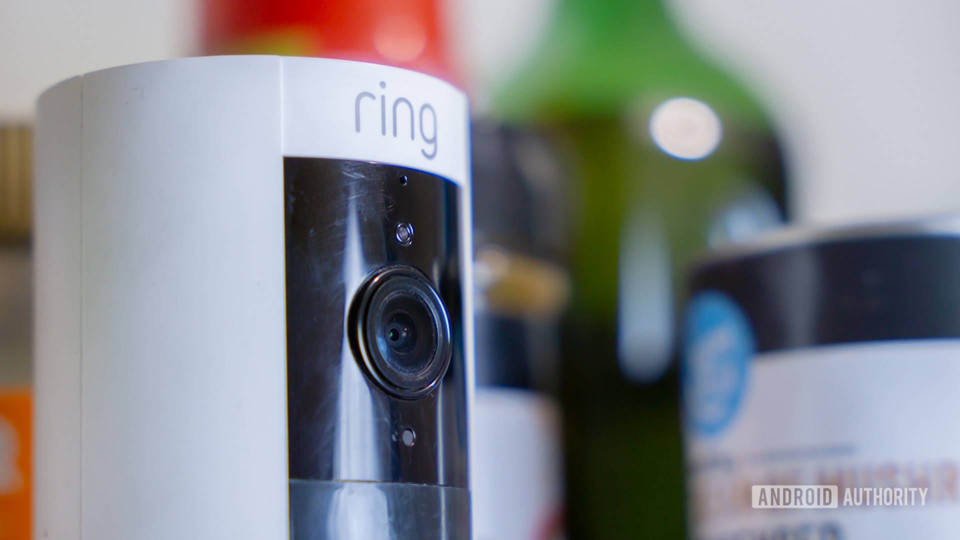 Ring camera next to spices, cans, and more kitchen items stock photo (2) Ring just introduced Video Descriptions.