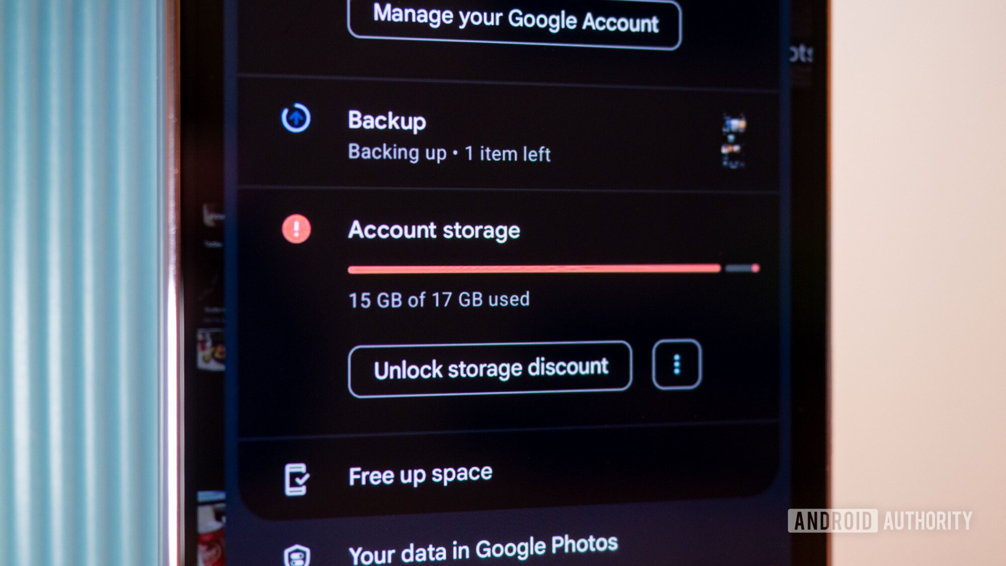 Account storage almost full