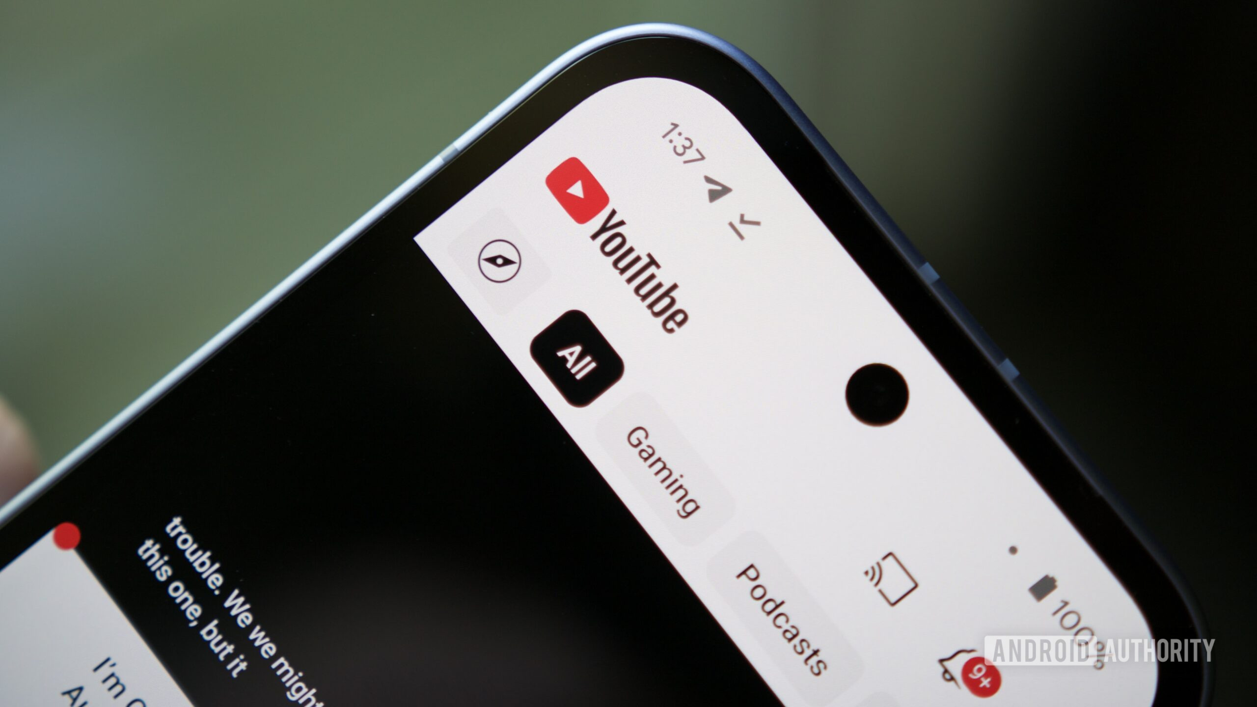 A close-up of the YouTube app running on an Android phone.