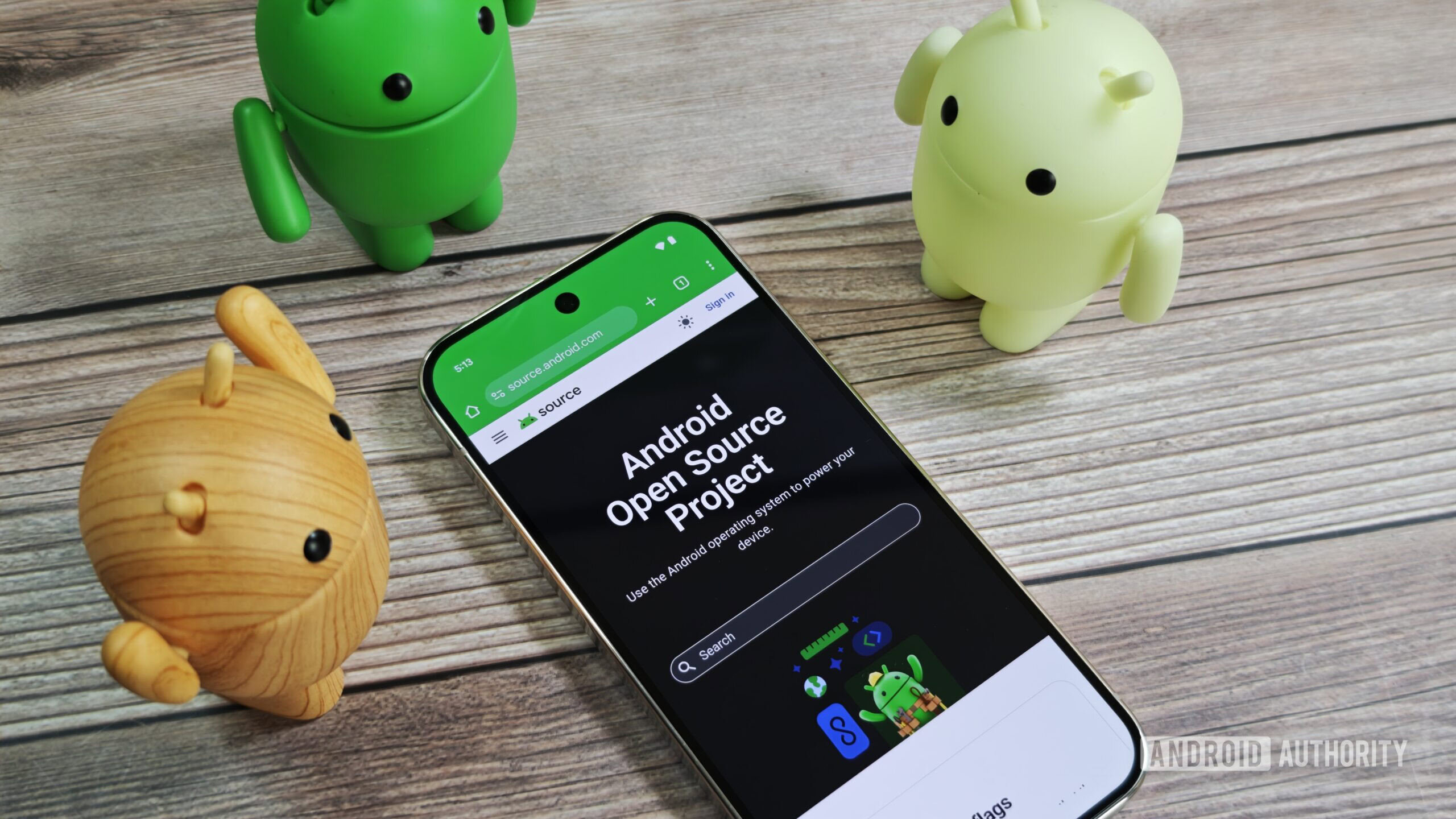 Android Open Source Project landing page on an Android phone Android Open Source Project landing page on an Android phone