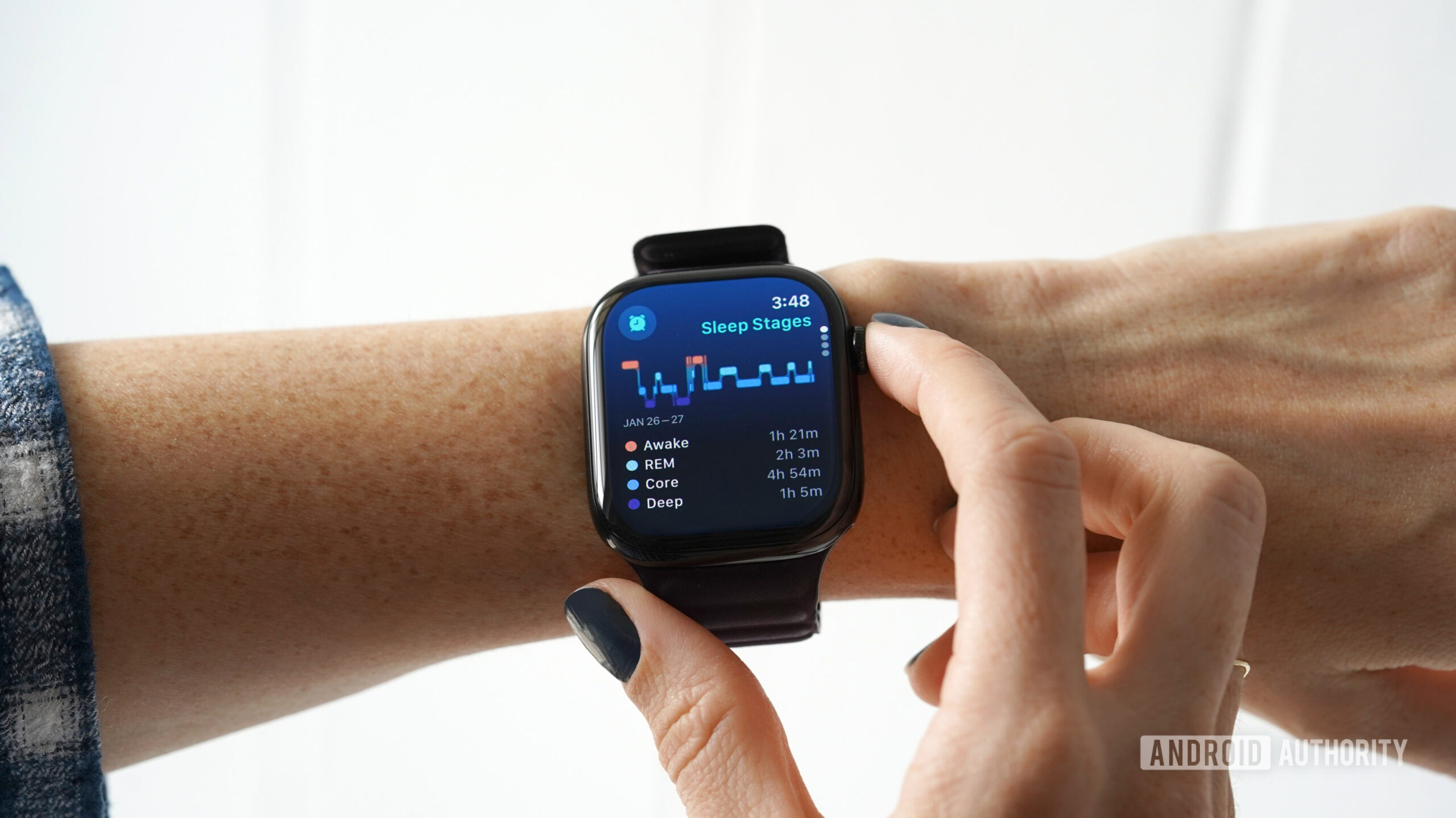 Apple Watch Sleep Stages An Apple Watch user checks their Sleep Stages data.