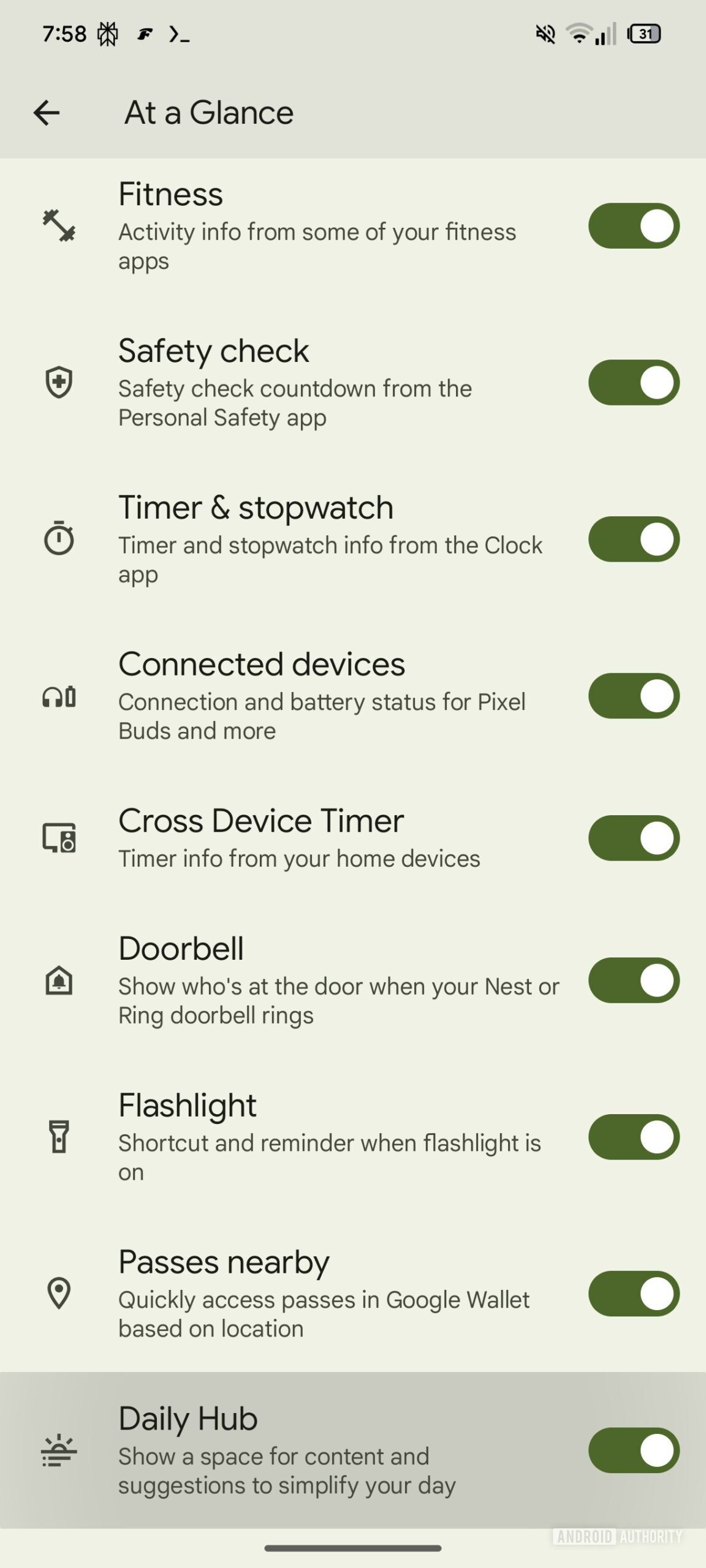 At a Glance's Daily Hub feature toggle