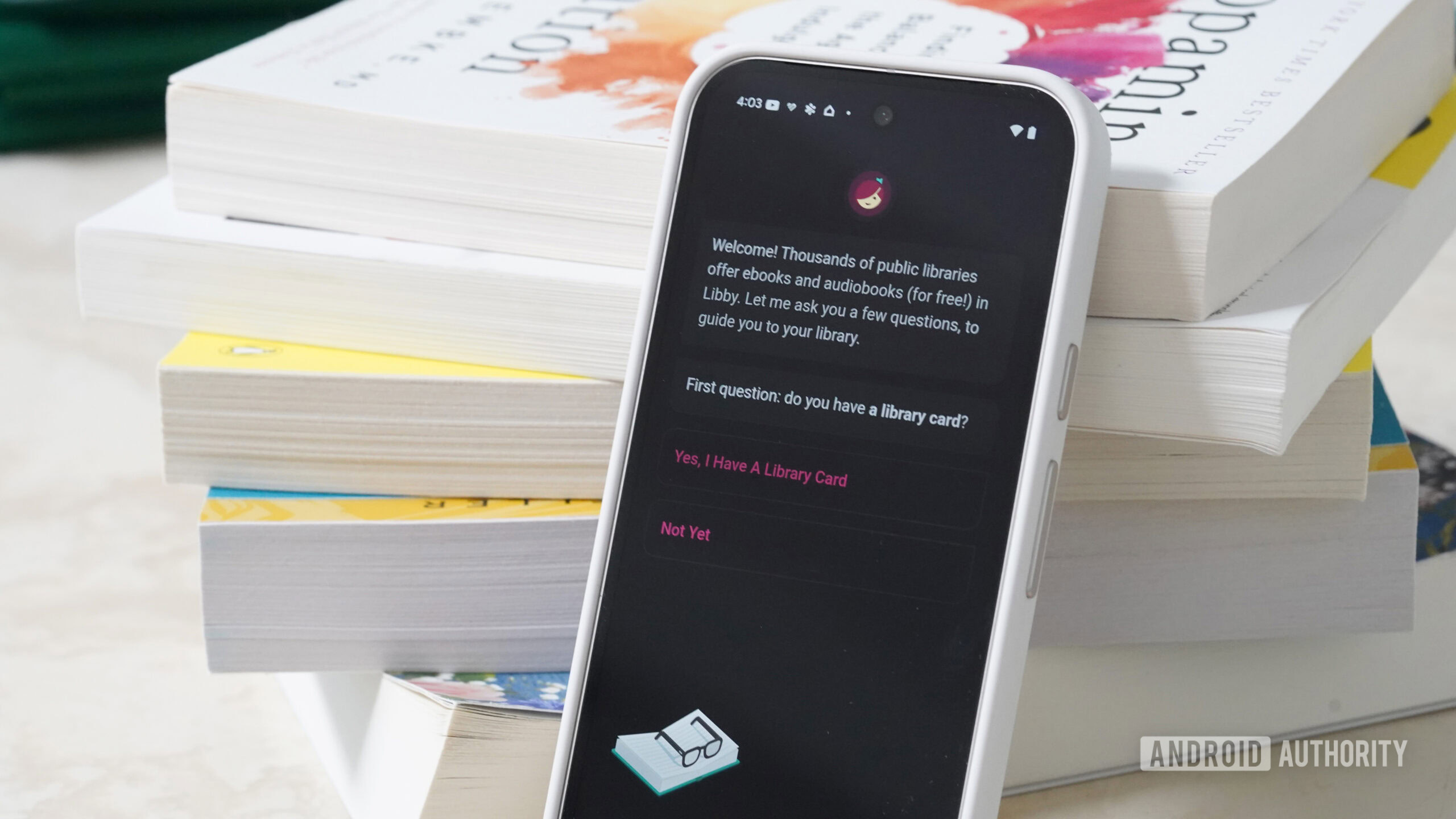 A Google Pixel 9 displays the Libby app.