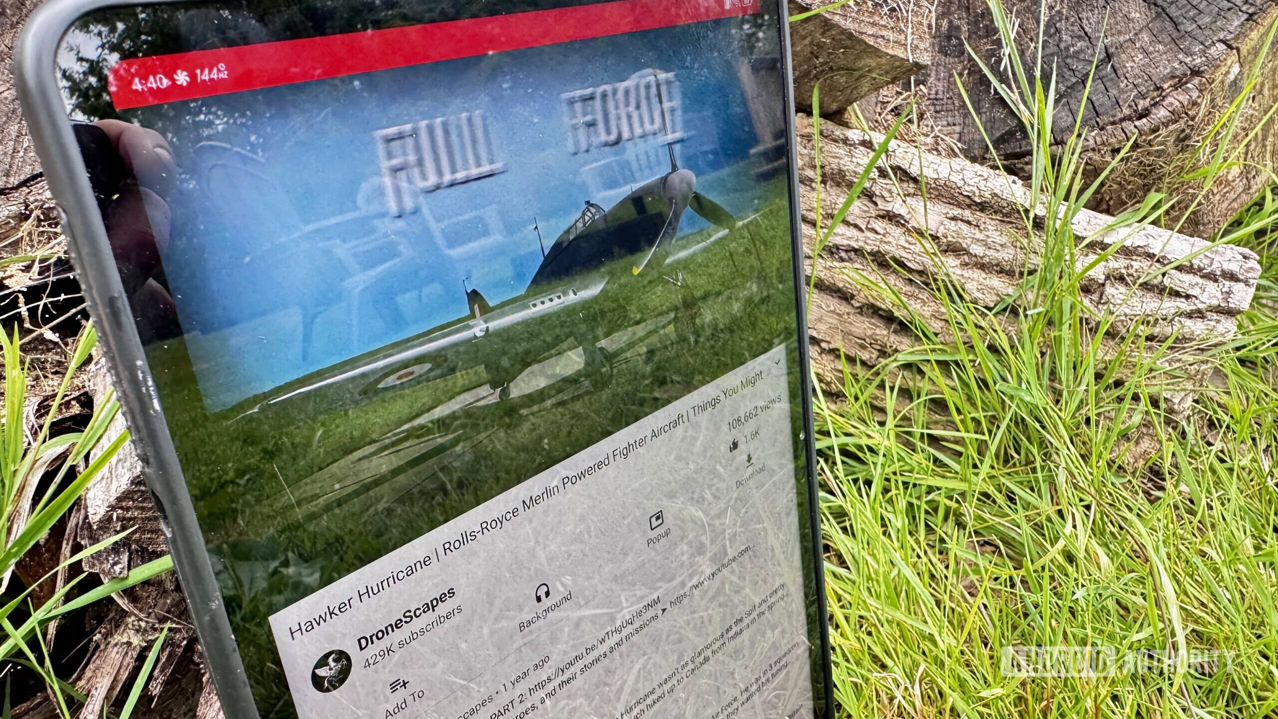 A video playing in the NewPipe app on an Android device with green grass in the background.
