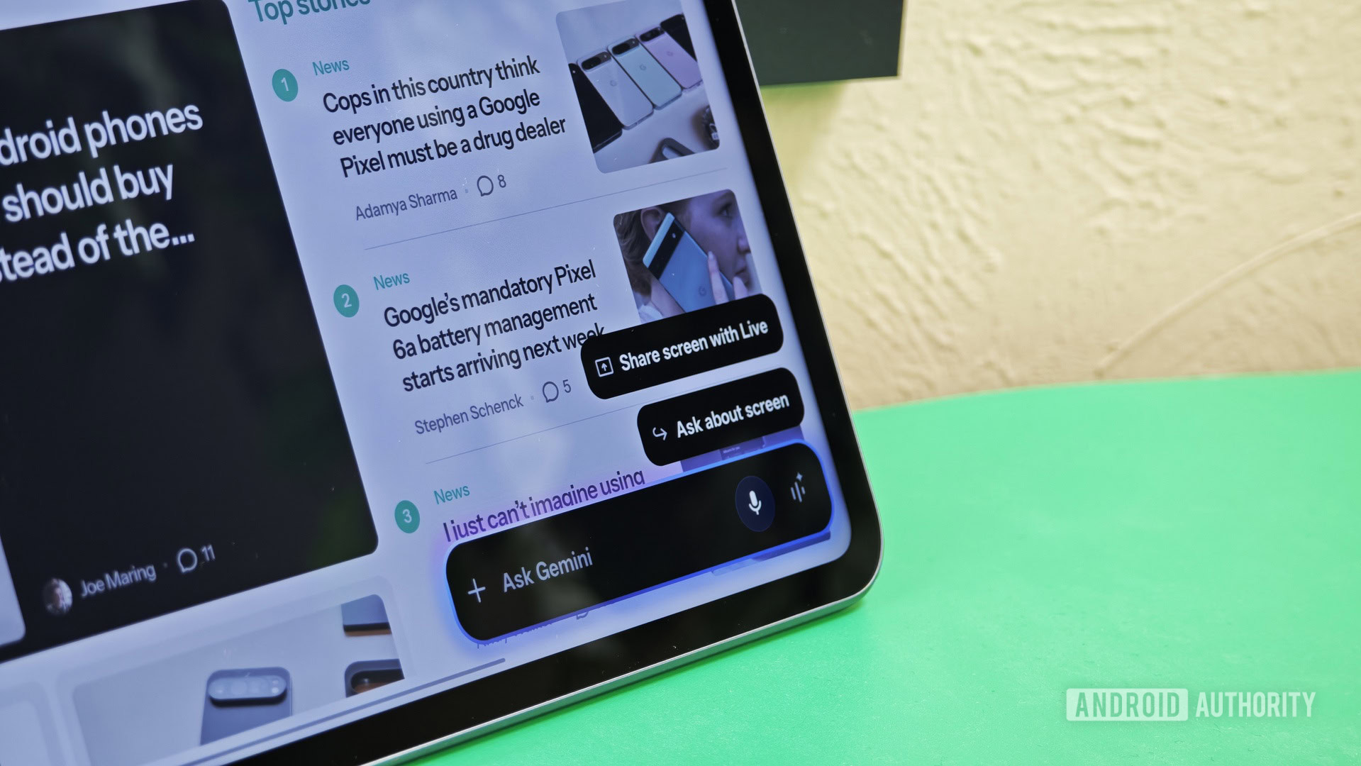 Gemini overlay on an Android tablet hero image
