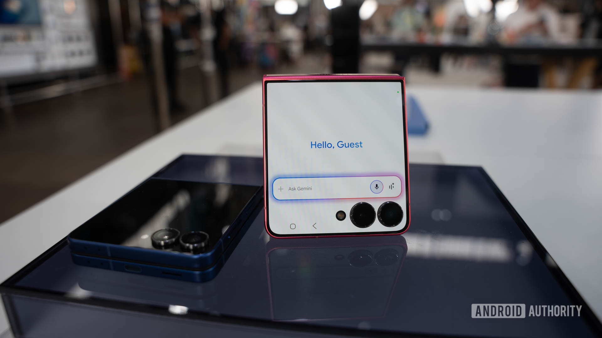 Samsung Galaxy Flip 7 with Gemini app open on cover screen