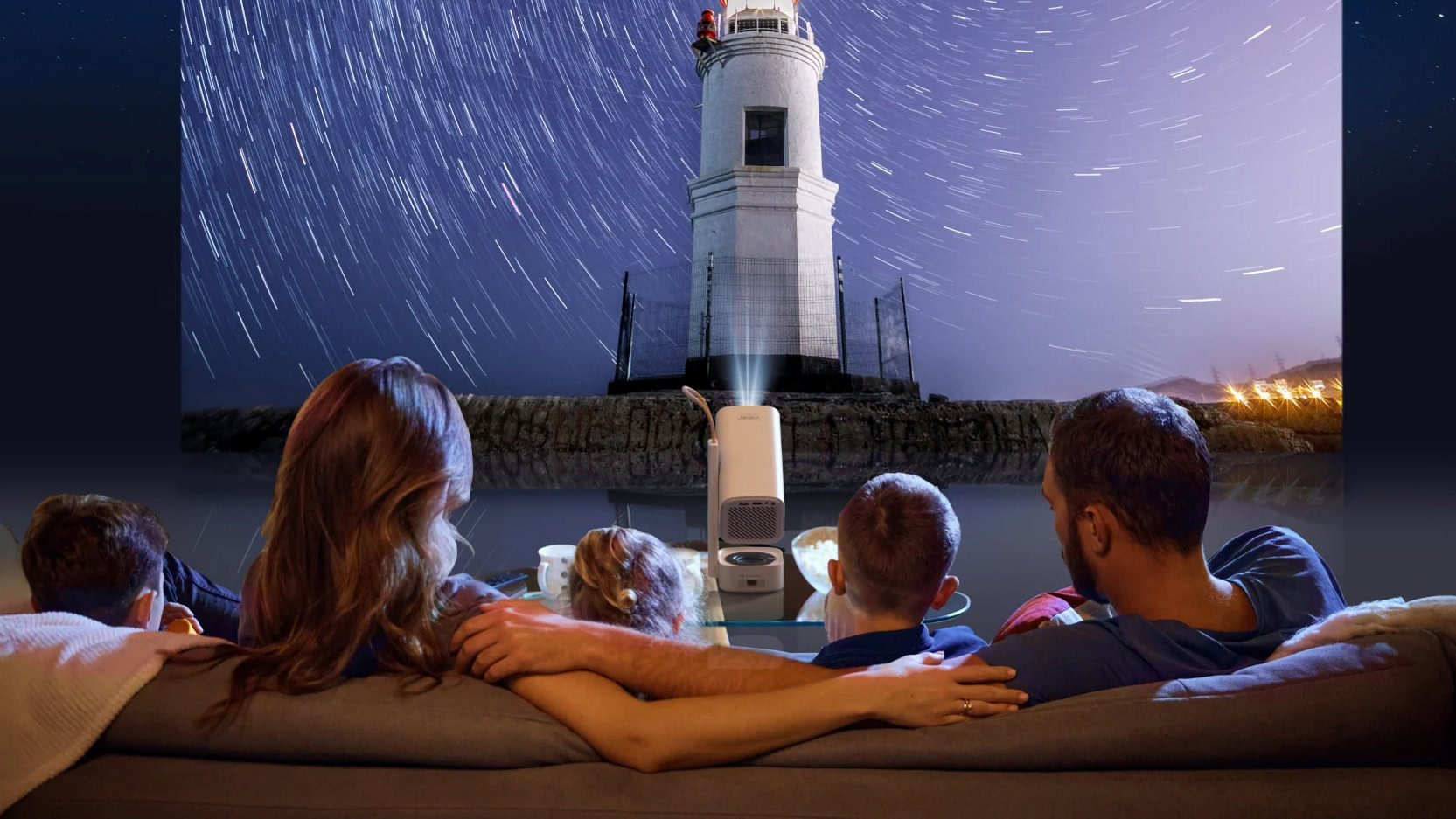 Family watching Yaber T1 Pro Mini Projector Family watching Yaber T1 Pro Mini Projector